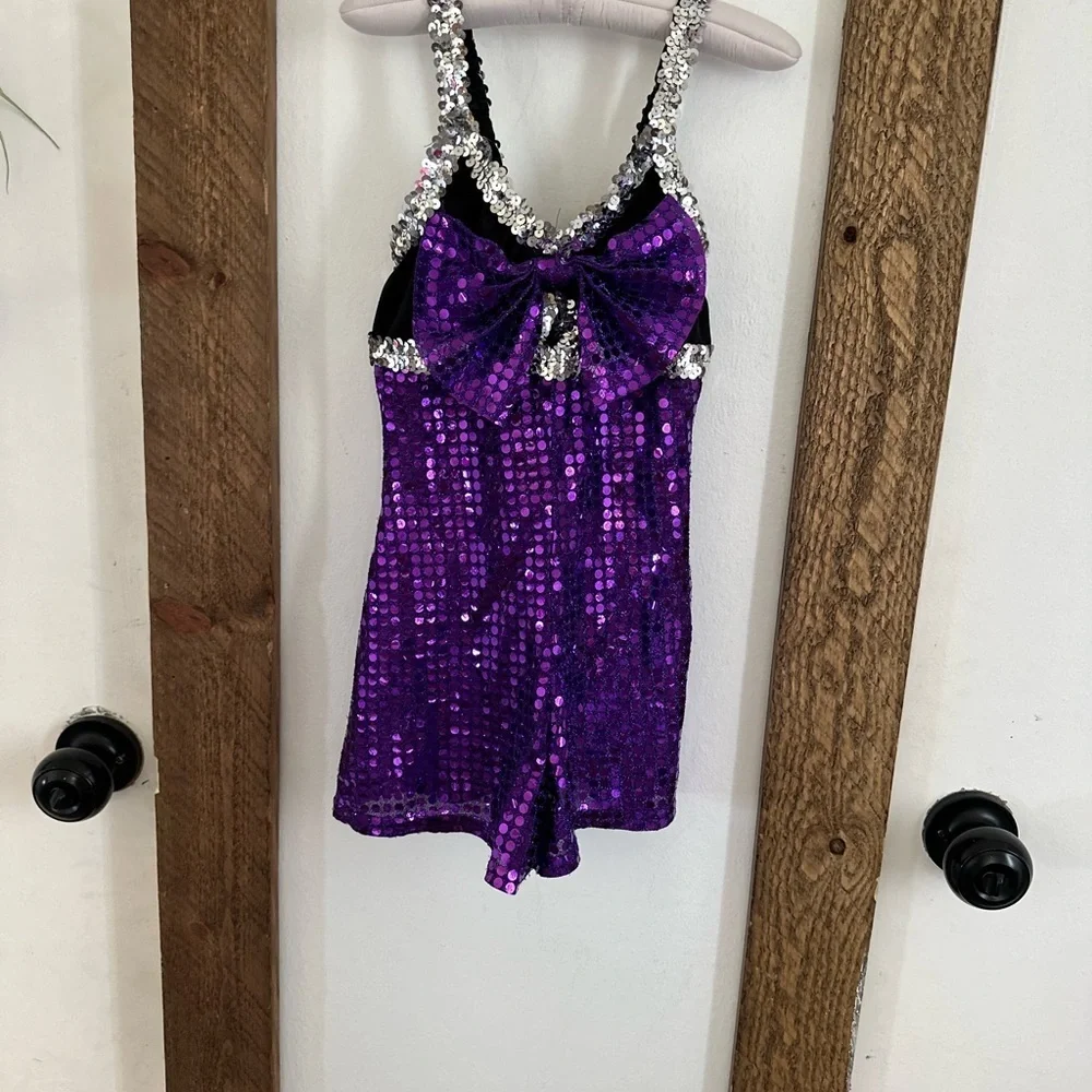 Custom Made Purple Silver Sequin Dance Costume/Halloween Ravens Cheerleader XS/S